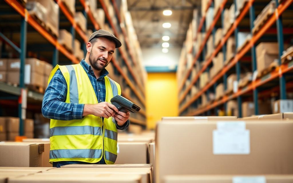 Snatex warehouse team scanning stock